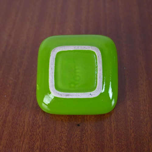 Vintage ceramic ashtray used, green color, 9 cm diameter