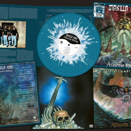 Manilla Road Atlantis Rising limited edition aqua blue/white splatter vinyl LP