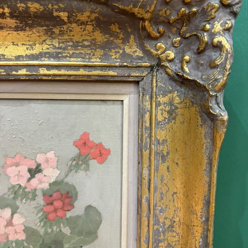 Nikitas Flessas Vase with Freesias Painting used with golden frame