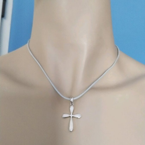 Silver cross 926 with white opal and light gray leather strap like new