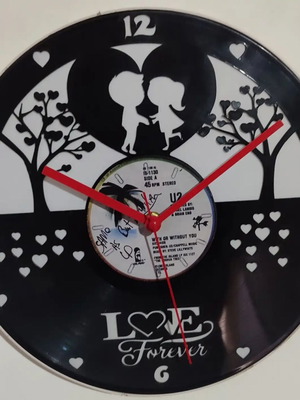 Vinyl record wall clock 12" Valentine's Day Love for ever new, analog