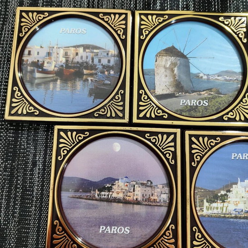 Paros vintage coasters pack of 5, new, 1980s