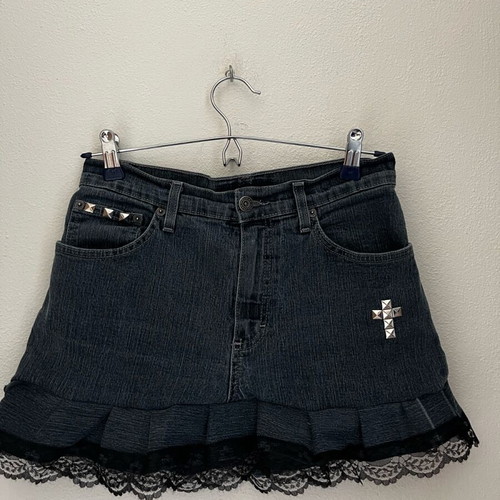 Jean pleated mini skirt new, size XS/S, black and blue