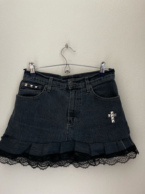 Jean pleated mini skirt new, size XS/S, black and blue