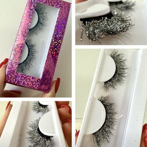 Glitter silver false mink lashes 3D brand new