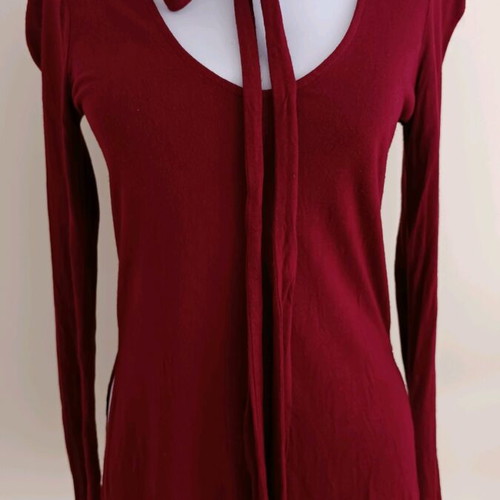 Bershka women's burgundy long-sleeve blouse with neck cord used
