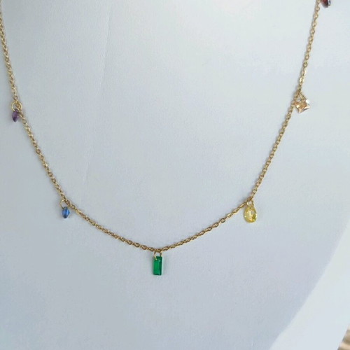 Steel necklace new multicolored gold-tone
