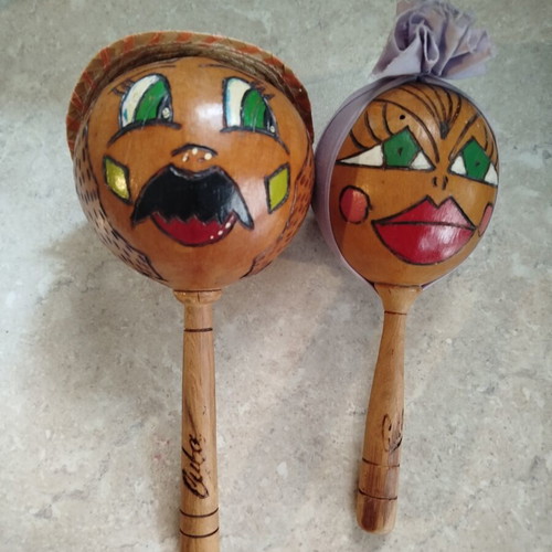 Handmade wooden maracas used, 24 cm