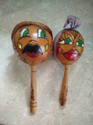Handmade wooden maracas used, 24 cm