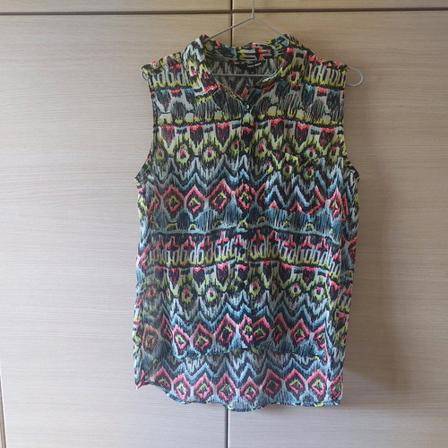 Colorful shirt blouse with transparency Size Large like new