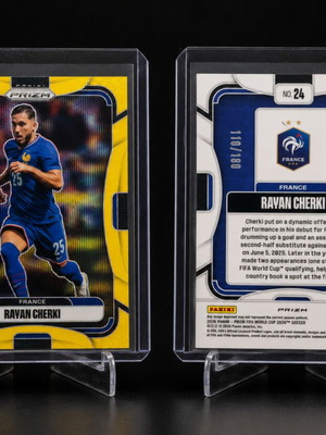 2026 Panini Prizm FIFA World Cup Rayan Cherki Yellow Wave Numbered /180