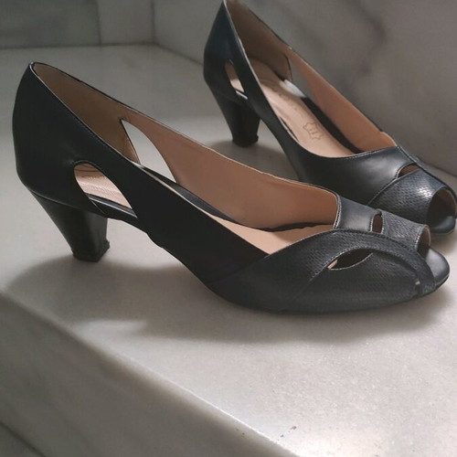 Mules dark blue leather like new, size 40, low heel