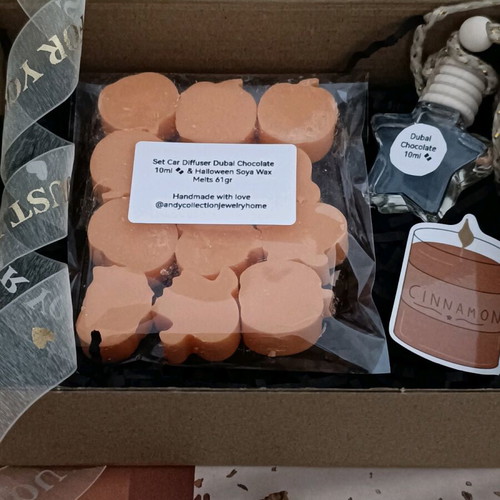 Dubai Chocolate set with 10ml car diffuser and Halloween wax melts 61gr new