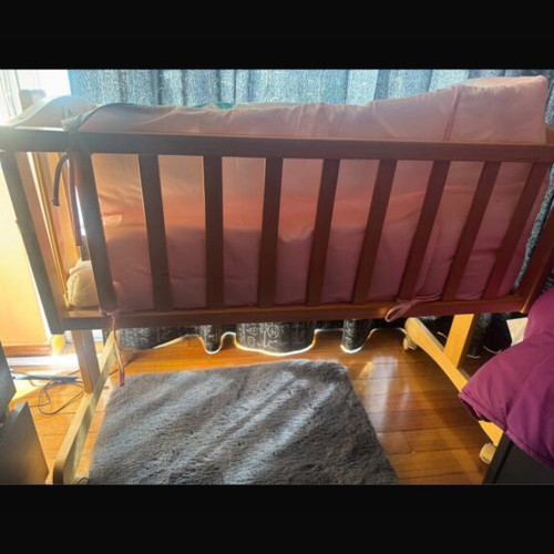 Baby cot used, wooden with anatomical mattress and bumpers