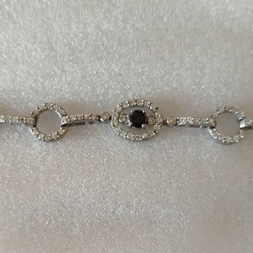 Silver chain bracelet with diamonds and black stone handmade from Ioannina