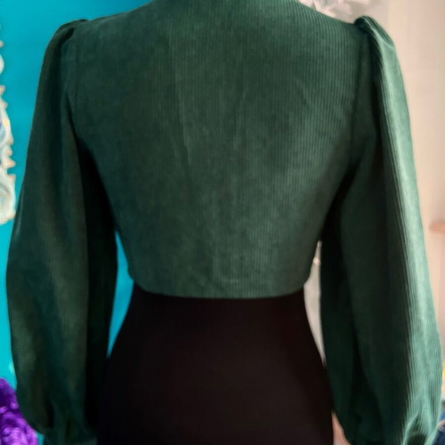 Shein green velvet corduroy cottagecore blouse new XS