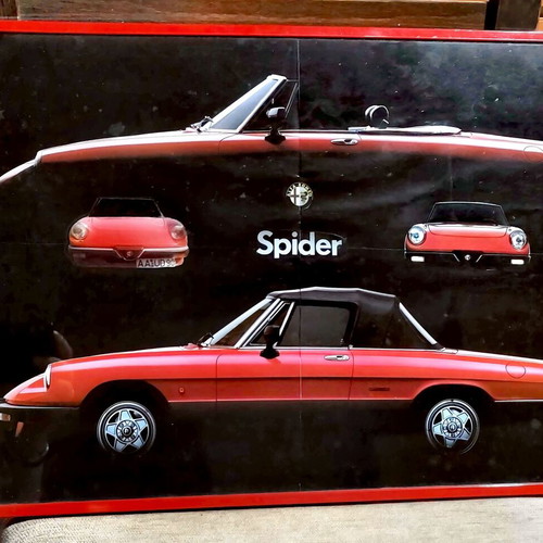 Alfa Romeo Spider retro car poster, framed with protective glass