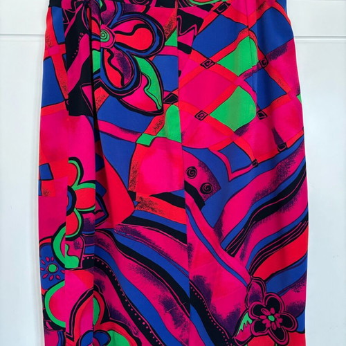 Vintage Schneberger silk skirt 80s with colorful print, like new, EU 36