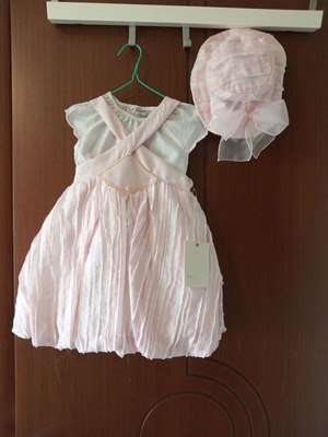 Baptism dress with hat and jacket white with pink for girl up to 2 years new