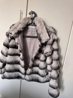 Fur coat new synthetic Beauty women, black and grey
