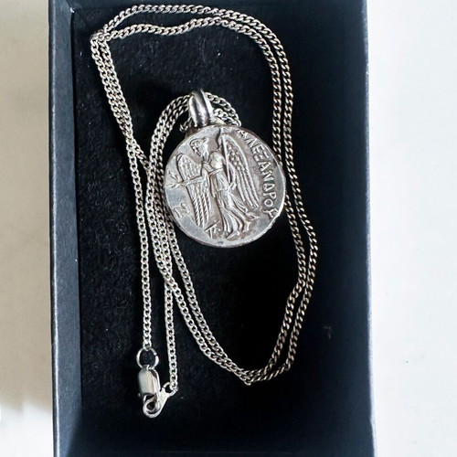 Vintage Greek silver 925 Athena & Nike pendant with chain