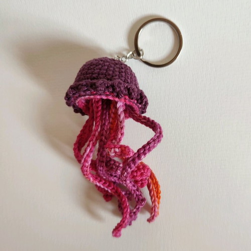 Keychain crocheted jellyfish new with multicolored tentacles