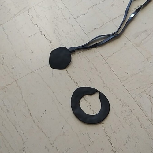 Black metal necklace with leather tie new