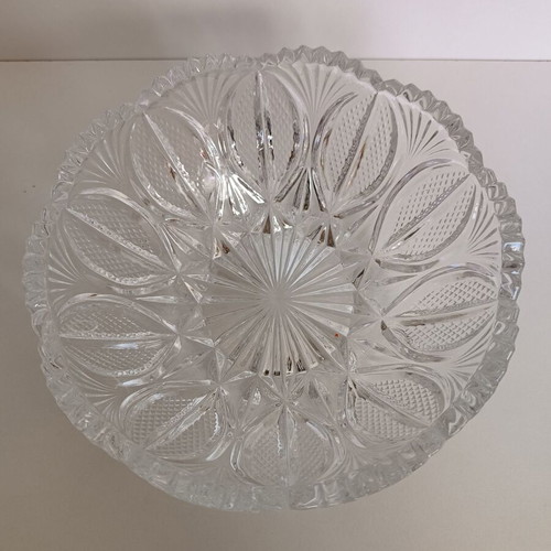 Glass tall bowl with embossed designs like new