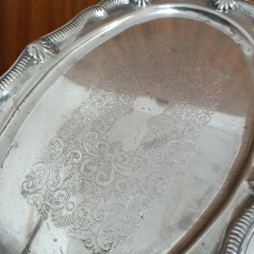 Vintage metal oval serving tray with handles