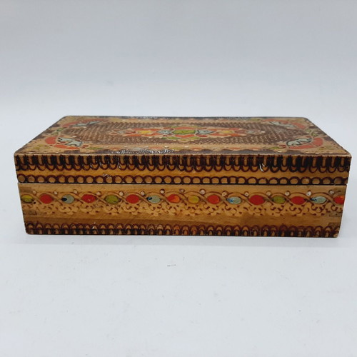 Vintage pyrography and hand-painted wooden box