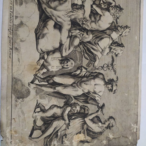 Original woodcut with the gods of Olympus used