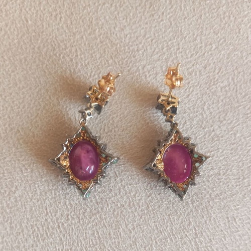 Silver and gold earrings with semi-precious stones like new