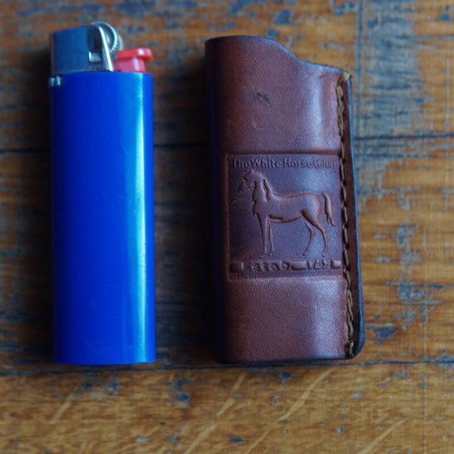 Leather lighter case White Horse used vintage collectible