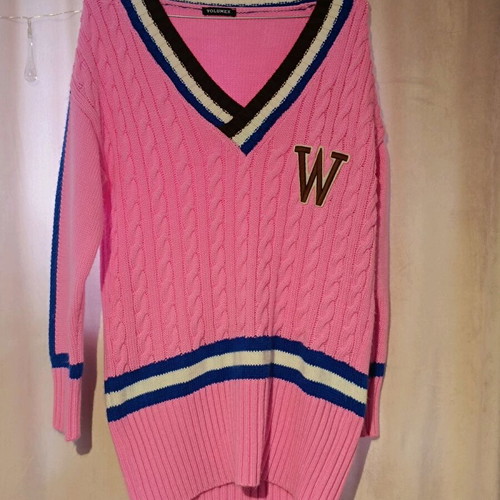 Long knitted sweater in pink used, size M