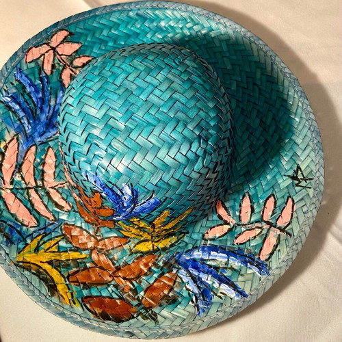 Hand-painted green hat new, unique summer design