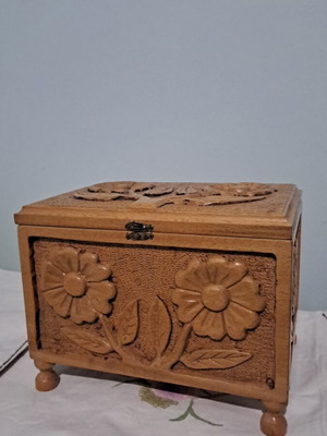 Jewelry box handmade wooden beige, new
