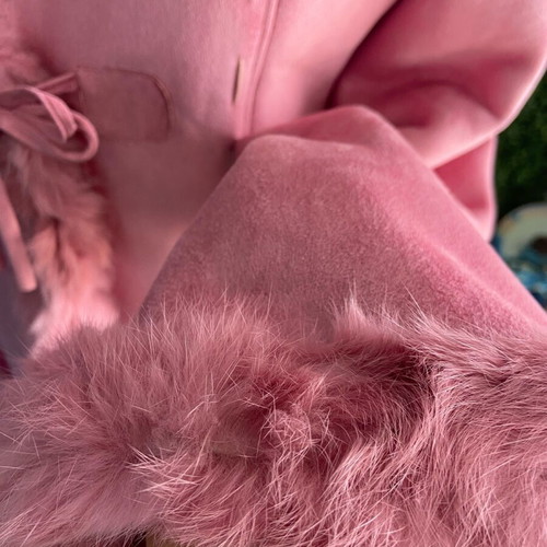Pink Suede Coat with Real Fur Like New