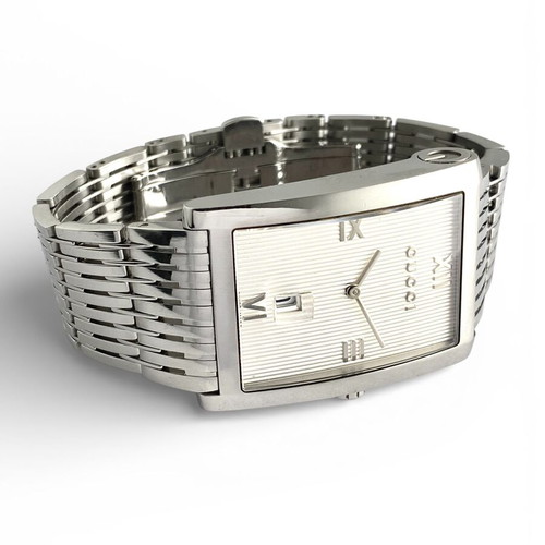 Gucci Logo Rectangular Stainless Steel Bracelet Date Roman Quartz Swiss 8600 M Wrist Watch like new