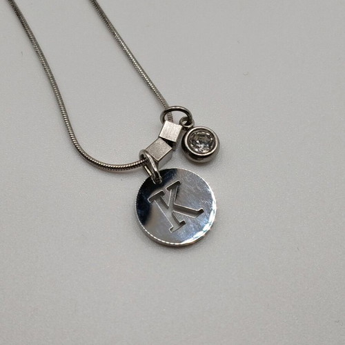 Handmade necklace new from crystal and stainless steel with silver monogram