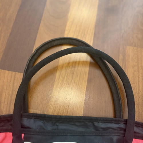 Victoria Secret beach-gym bag used, pink and black striped design