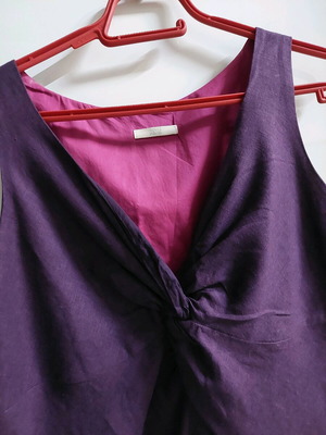 Linen dress Marks & Spencer UK16 purple sleeveless lined, with tie at the chest, length 106 cm