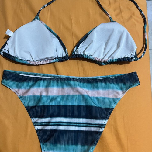 Calzedonia women's bikini set, striped blue turquoise