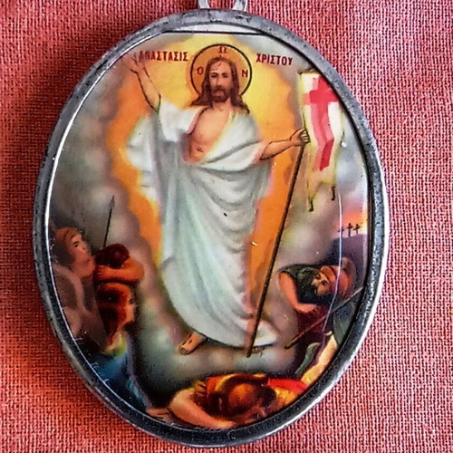 Set of 4 vintage oval religious icons with metal hanging Saint George gift