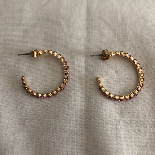 Gold hoop earrings with pink rhinestones like new