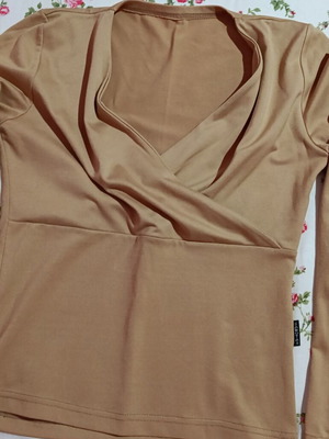 Sabotaz camel wrap blouse, size S