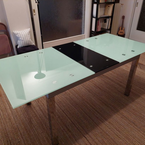 Elementi extendable dining table used, glass and metal