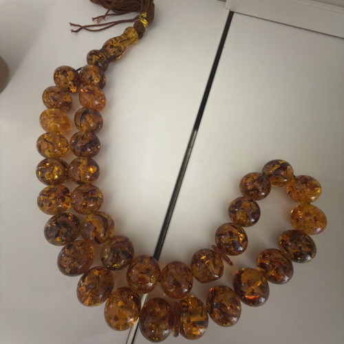 Vintage tabletop komboloi used, amber resin 50cm