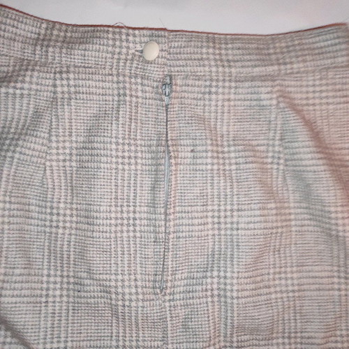 Plaid skirt beige/ecru with grey, used, winter fabric XS-S