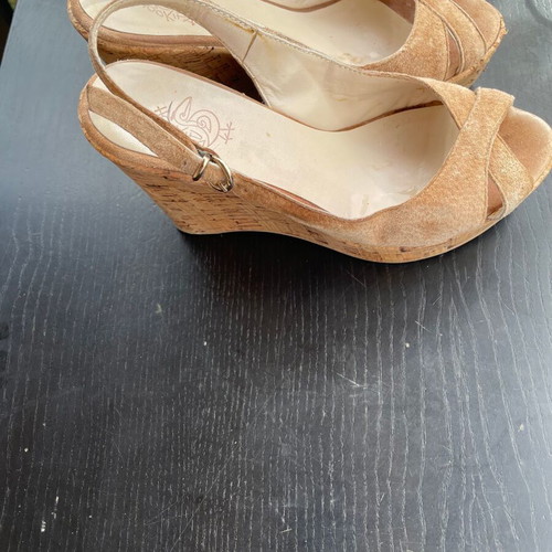 Beige peep toe platform shoes used, size 37, cork