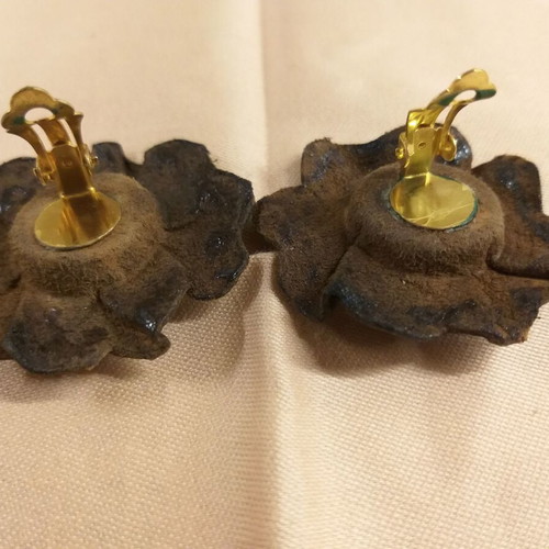 Earrings handmade with leather and tiger's eye quartz like new, brown and gold